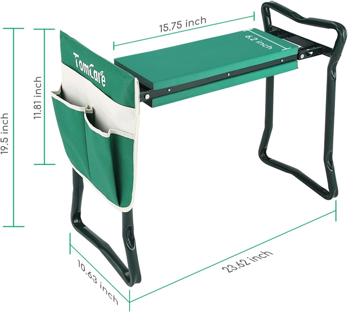 TomCare Garden Kneeler Seat Garden Bench Garden Stools Foldable Stool with Tool Bag Pouch EVA Foam Pad Outdoor Portable Kneeler Gardening Gifts for Women Men, Large 21.65"x10.62"x18.89", Green - Image 6