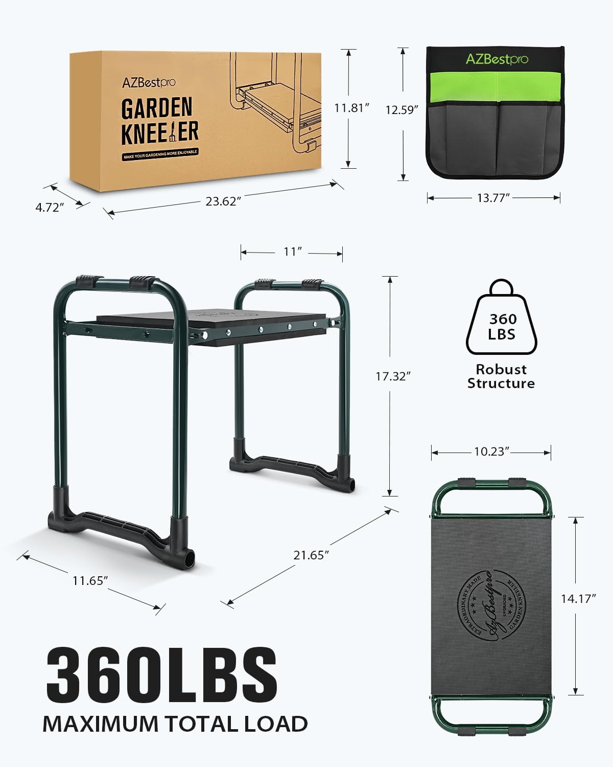 Garden Kneeler and Seat Heavy Duty, Foldable Gardening Stool - 2024 Upgraded Widened to 10" Stable Wear-resistant Prevent Knee and Back Pain, Beautiful Logo high-end 2 Large Tool Bags Gift for Women - Image 2