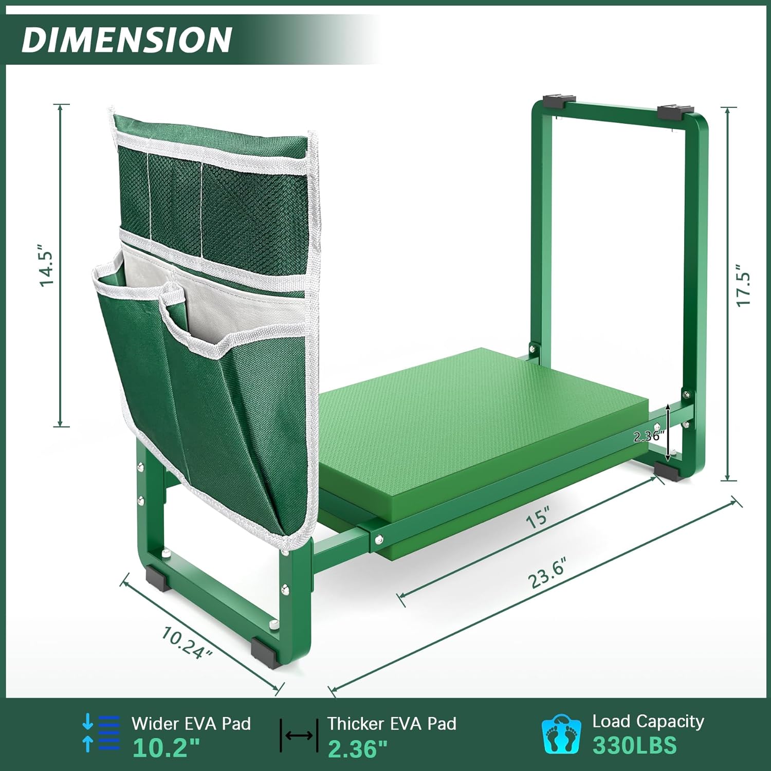10.2" Wider Garden Kneeler and Seat, Heavy Duty Thick Gardening Bench for Kneeling and Seat - Garden Tools with Bags, Gardening Gifts for Women, Grandparents, Gardeners, Mom & Dad - Green - Image 2