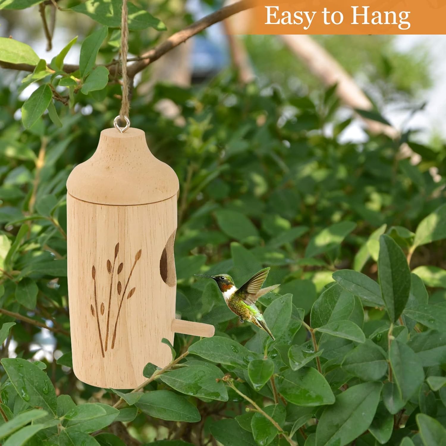 Hummingbird House - Natural Wooden Hummingbird Houses for Outside Hanging, Gardening Gifts Home Decoration 3 Packs - Image 5