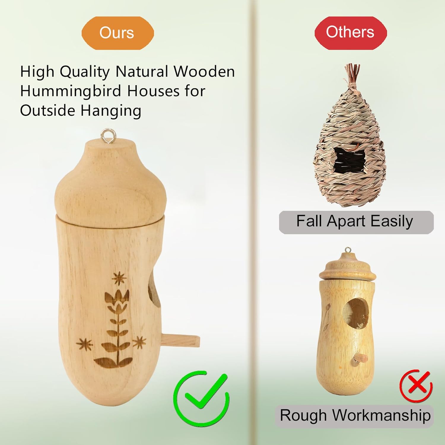 Hummingbird House - Natural Wooden Hummingbird Houses for Outside Hanging, Gardening Gifts Home Decoration 3 Packs - Image 2