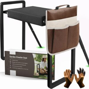 Foldable Garden Kneeling and Seat, Garden Stool Widened Thick Soft Kneeling Pad, Heavy Duty Gardening Stool with Garden Tool Bag and Claw Gloves, Gardening Gift for Parents