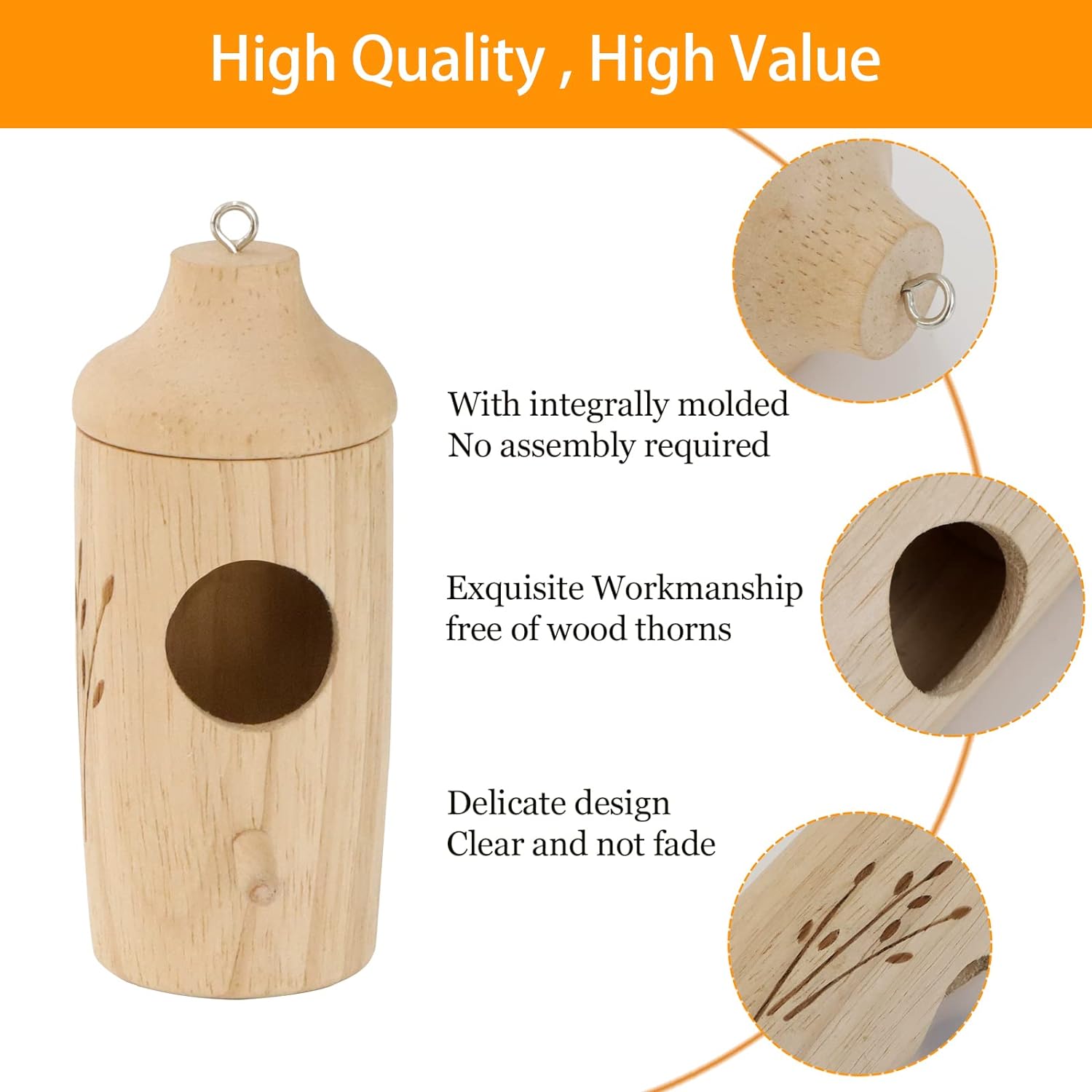 Hummingbird House - Natural Wooden Hummingbird Houses for Outside Hanging, Gardening Gifts Home Decoration 3 Packs - Image 4