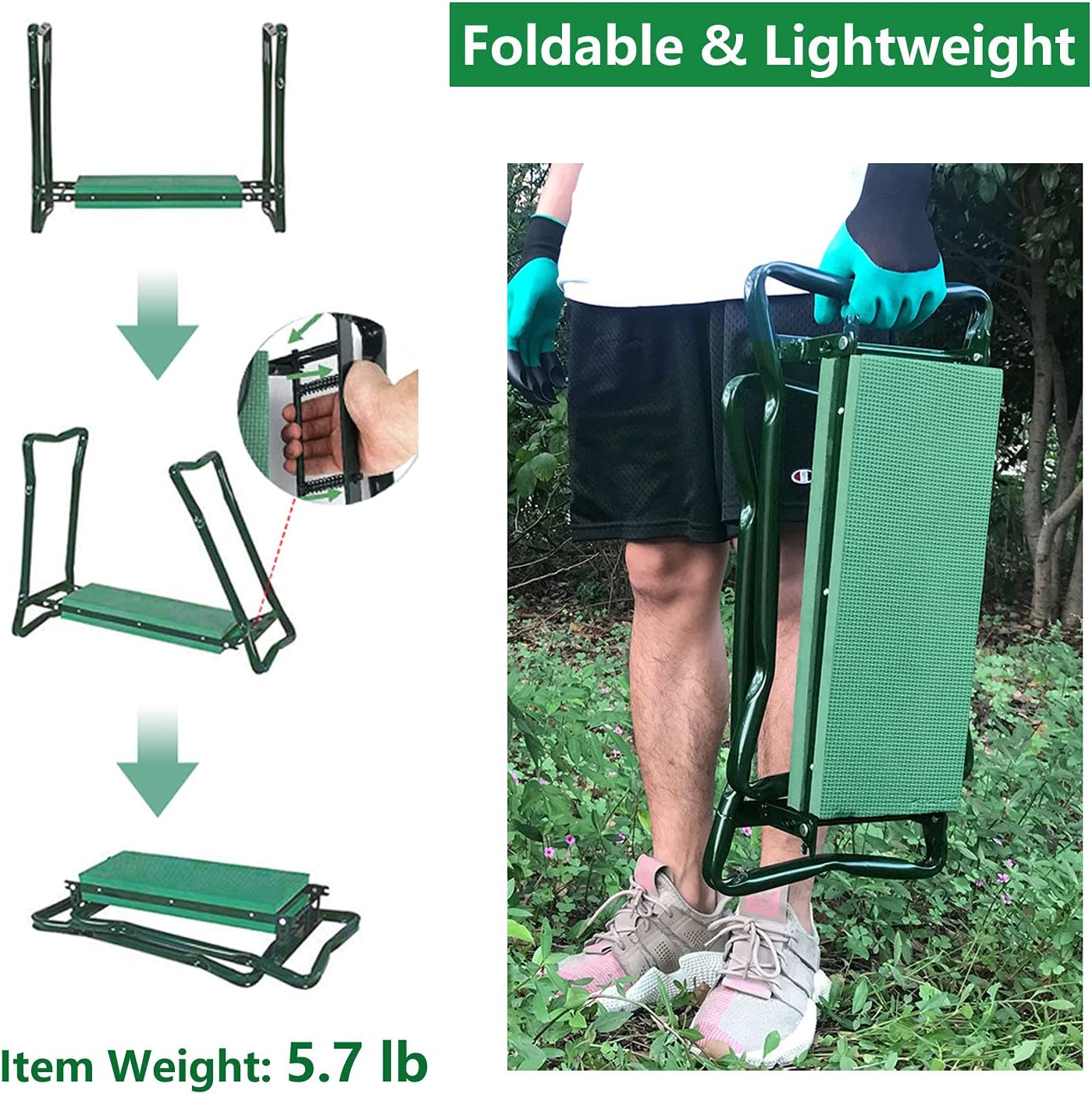 BESTHLS Garden Kneeler and Seat - Heavy Duty Folding Stool for Gardening, Protects Knees and Back, Supports up to 330 lbs - Great Gift for Gardeners - Image 4