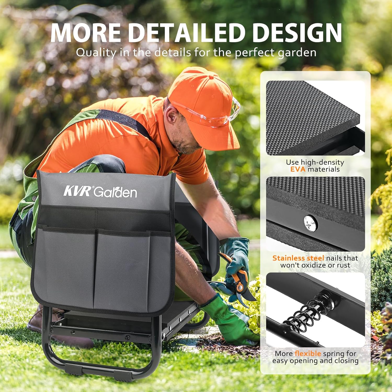 KVR Garden Kneeler Seat Heavy Duty, 2024 Upgraded Garden Bench Widened 10.2", Anti-Rust & Anti-Wear, Foldable Gardening Stool Prevents Back Pain Knees, Gift for Women Men, Seniors, Mom, Dad - Image 3