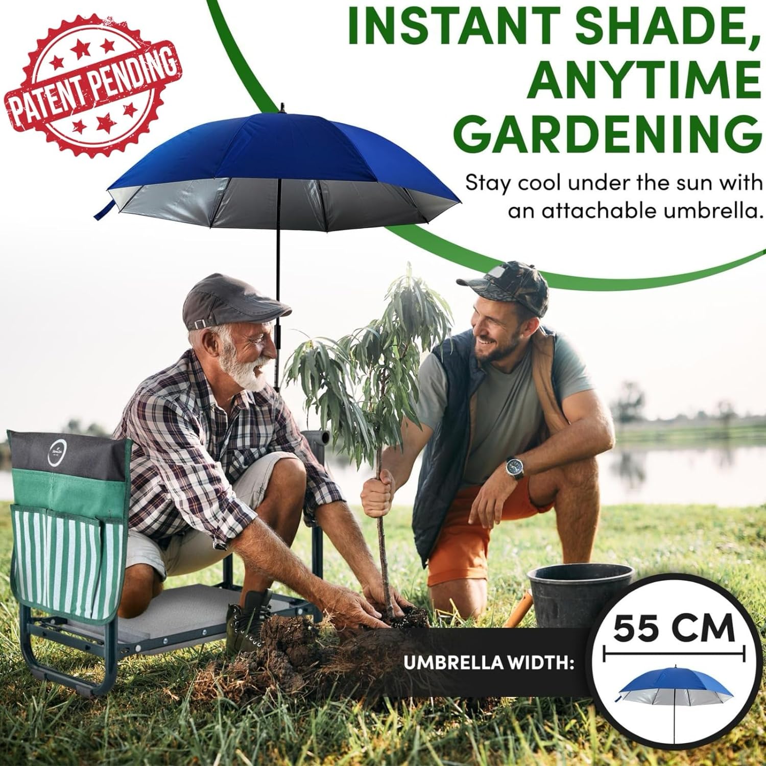 Garden Kneeler Seat Garden Bench Garden Stools Foldable Stool with Shade Umbrella (Patented) Tool Bag Pouch EVA Foam Pad Outdoor Portable Table Potting Mat Kneeler Gardening Gifts for Women Men - Image 2
