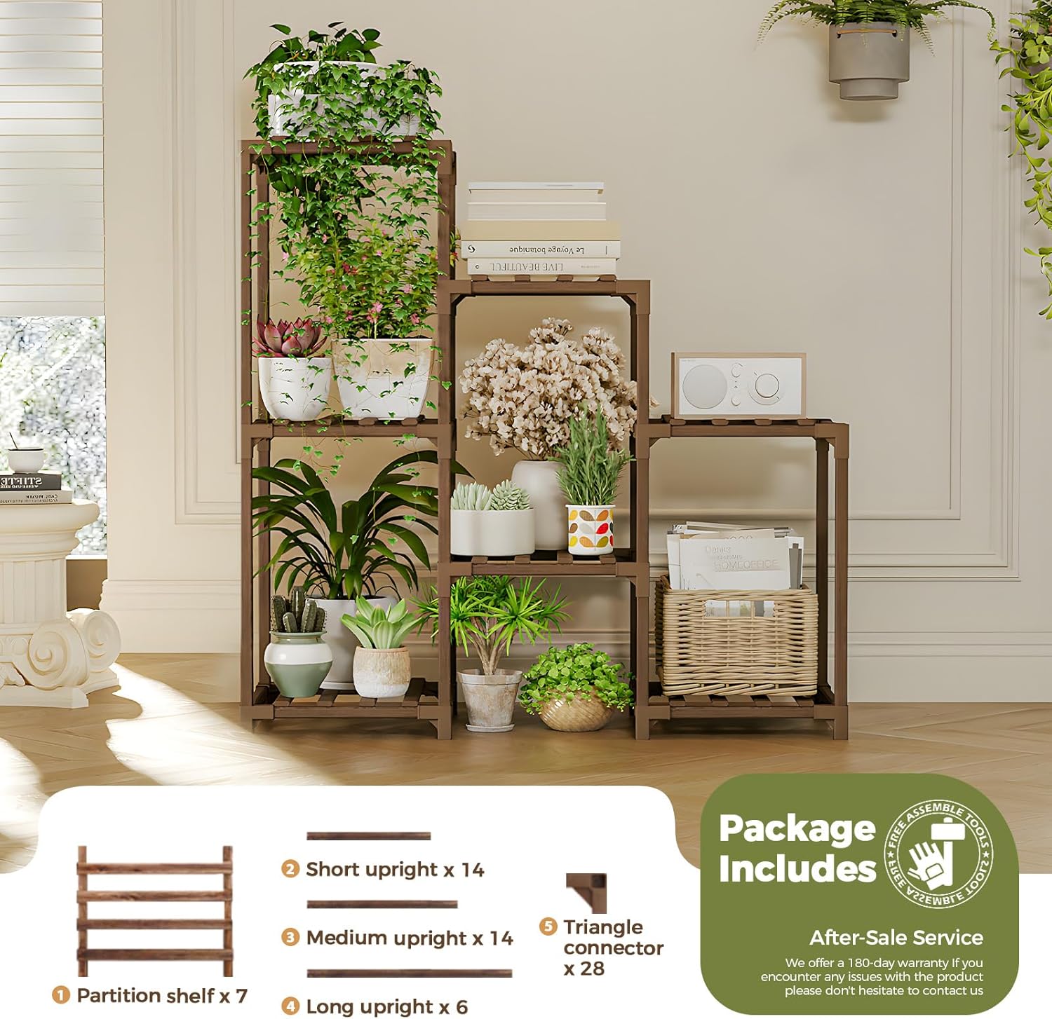 Bamworld Plant Stand Indoor Plant Shelf Outdoor Wood Plant Rack for Multiple Plants 3 Tiers Ladder Plant Holder for Living Room Patio Boho Home Decor for Gardening Mom Gifts - Image 8