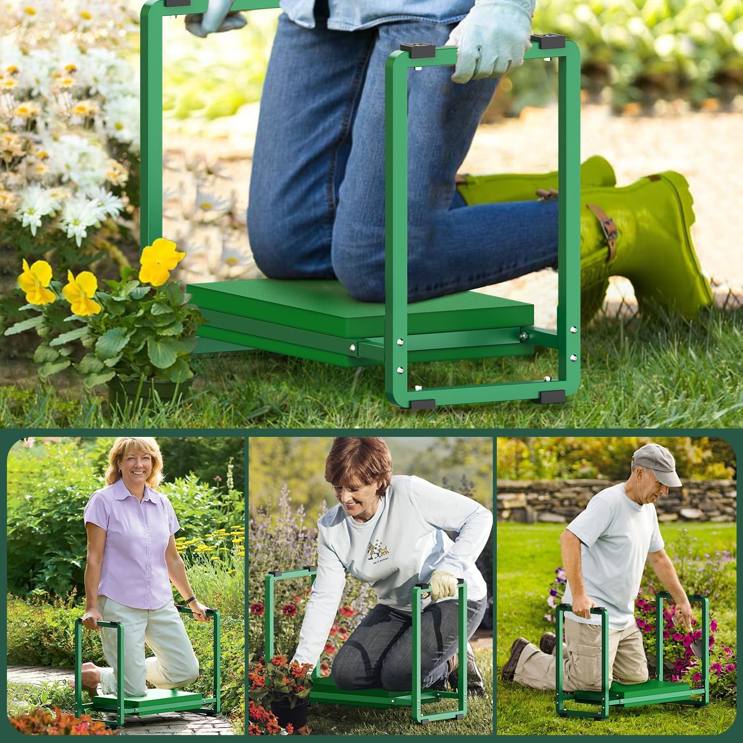 10.2" Wider Garden Kneeler and Seat, Heavy Duty Thick Gardening Bench for Kneeling and Seat - Garden Tools with Bags, Gardening Gifts for Women, Grandparents, Gardeners, Mom & Dad - Green - Image 6