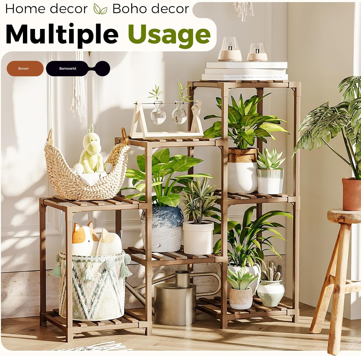Bamworld Plant Stand Indoor Plant Shelf Outdoor Wood Plant Rack for Multiple Plants 3 Tiers Ladder Plant Holder for Living Room Patio Boho Home Decor for Gardening Mom Gifts - Image 2