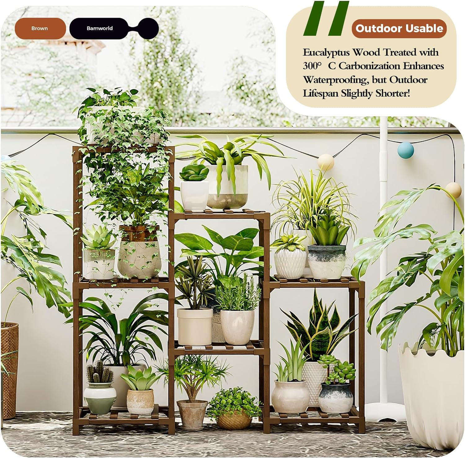 Bamworld Plant Stand Indoor Plant Shelf Outdoor Wood Plant Rack for Multiple Plants 3 Tiers Ladder Plant Holder for Living Room Patio Boho Home Decor for Gardening Mom Gifts - Image 3