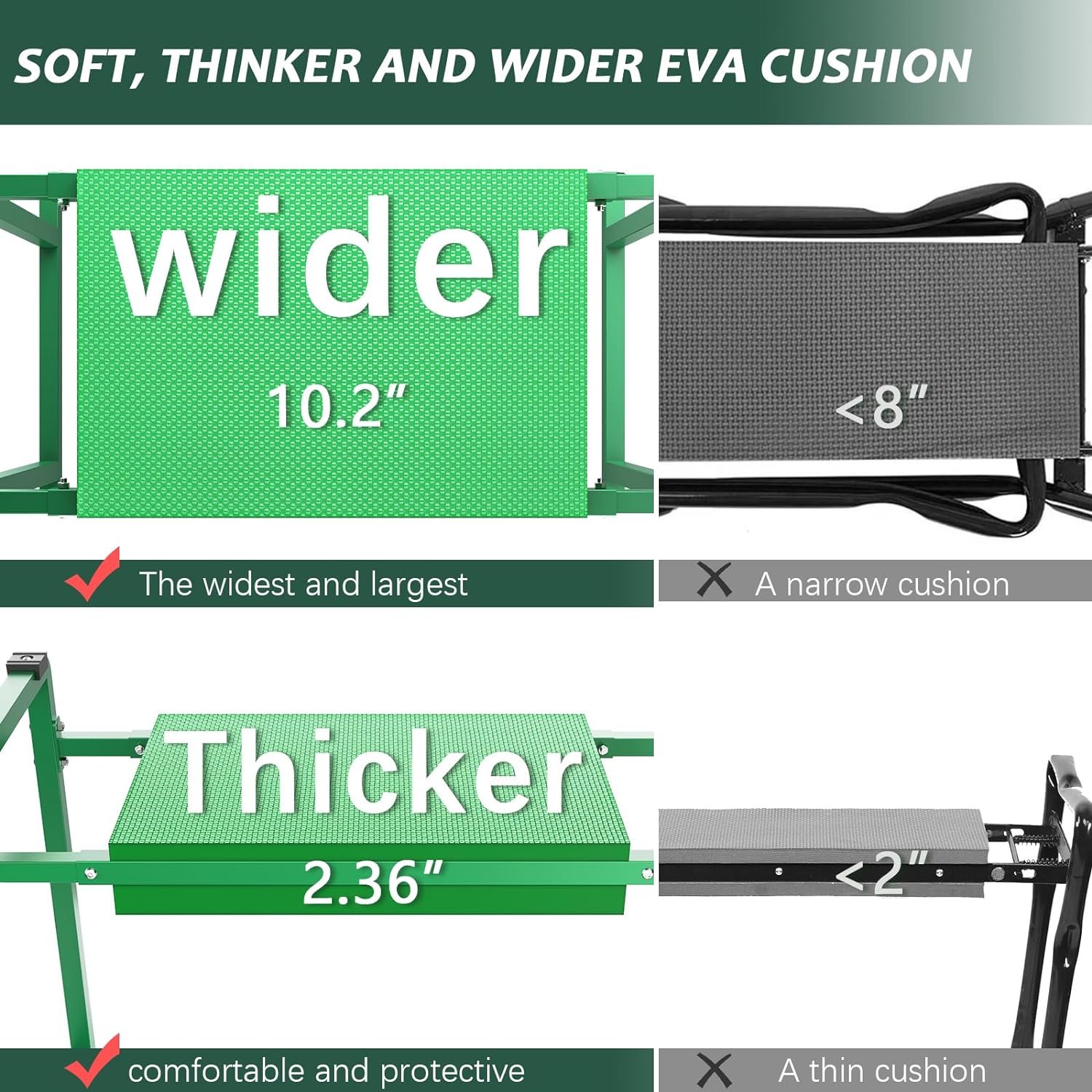 10.2" Wider Garden Kneeler and Seat, Heavy Duty Thick Gardening Bench for Kneeling and Seat - Garden Tools with Bags, Gardening Gifts for Women, Grandparents, Gardeners, Mom & Dad - Green - Image 3