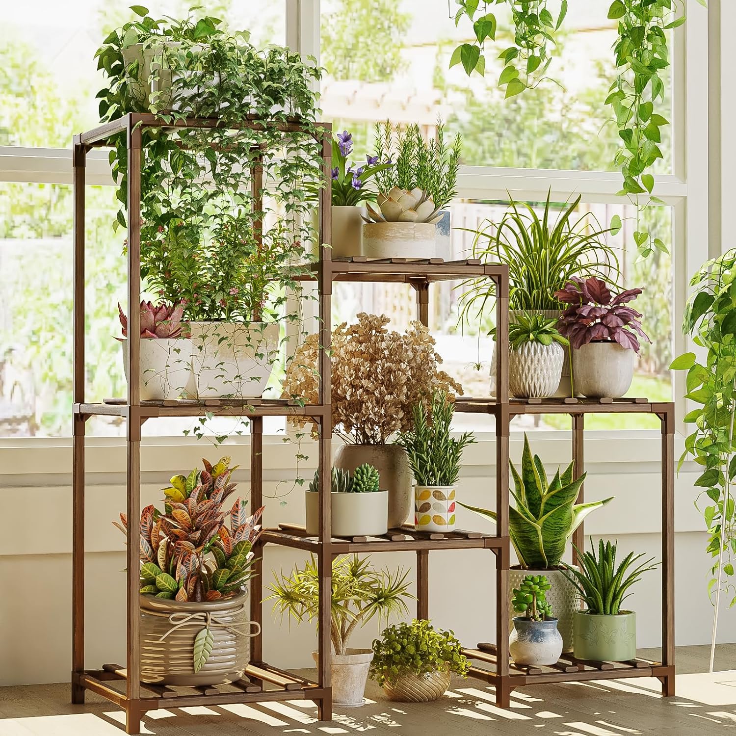 Bamworld Plant Stand Indoor Plant Shelf Outdoor Wood Plant Rack for Multiple Plants 3 Tiers Ladder Plant Holder for Living Room Patio Boho Home Decor for Gardening Mom Gifts - Image 7
