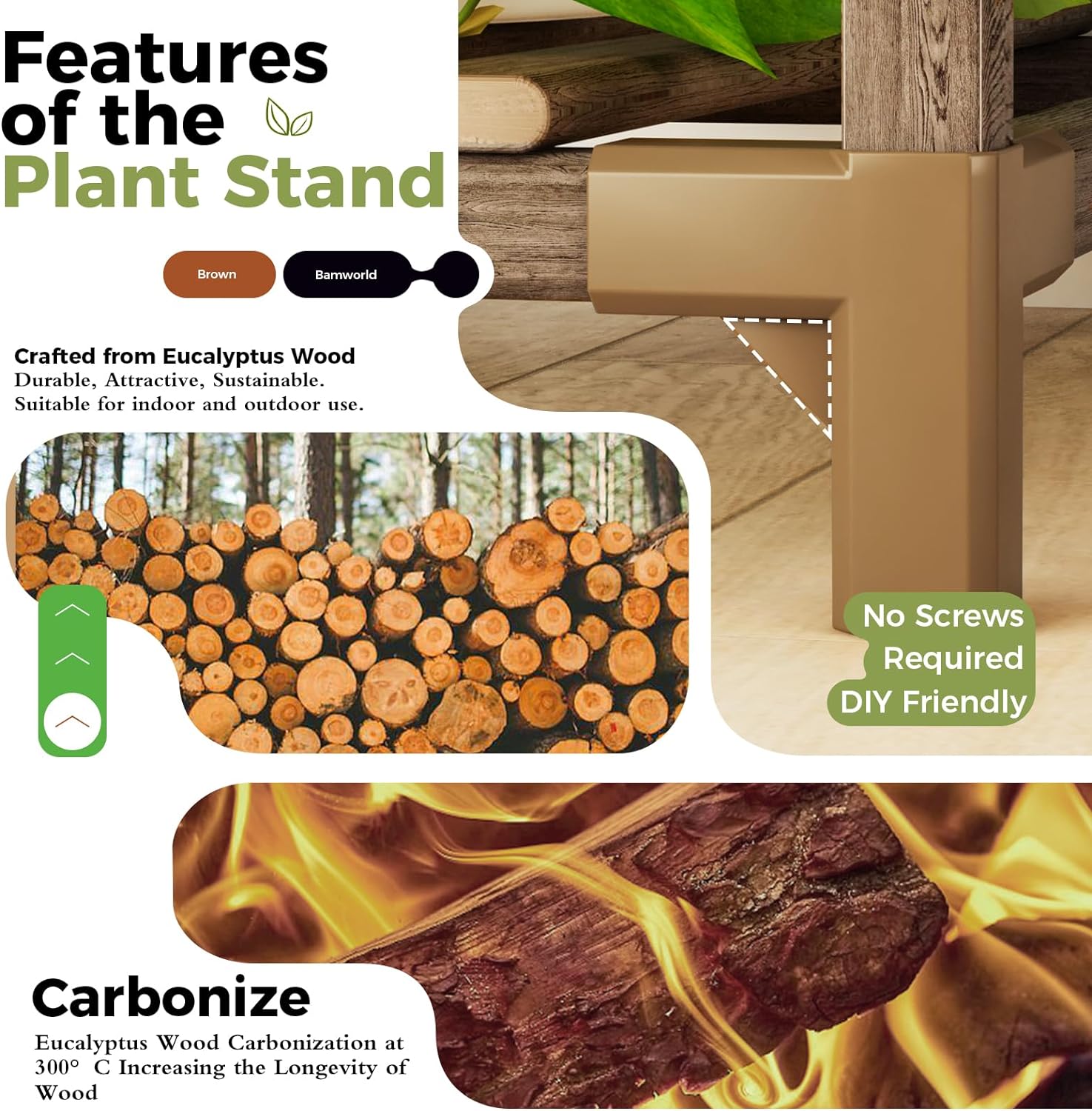 Bamworld Plant Stand Indoor Plant Shelf Outdoor Wood Plant Rack for Multiple Plants 3 Tiers Ladder Plant Holder for Living Room Patio Boho Home Decor for Gardening Mom Gifts - Image 4