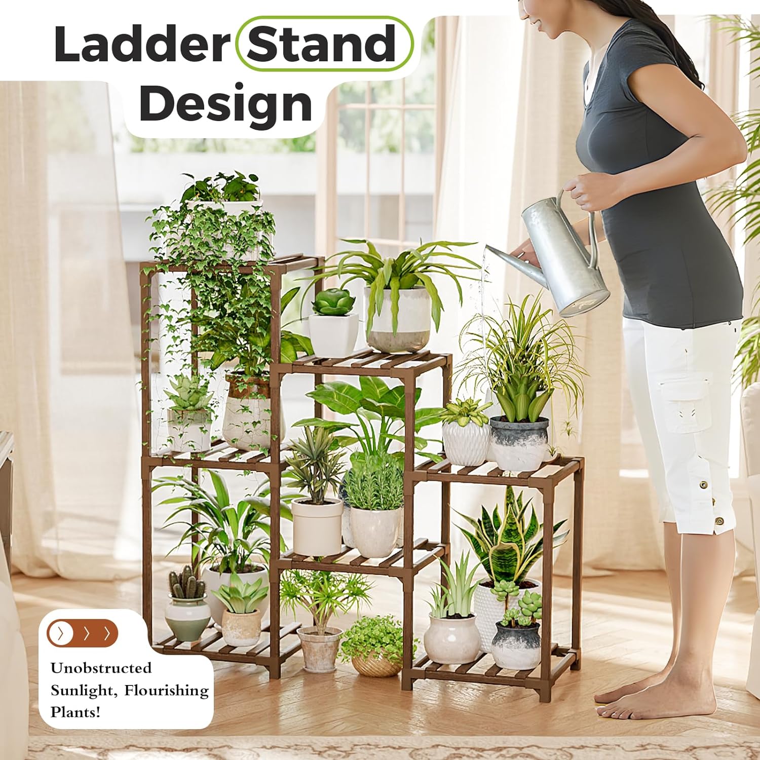 Bamworld Plant Stand Indoor Plant Shelf Outdoor Wood Plant Rack for Multiple Plants 3 Tiers Ladder Plant Holder for Living Room Patio Boho Home Decor for Gardening Mom Gifts - Image 6