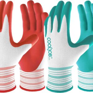 COOLJOB Gardening Gloves Best Gift for Women Ladies, 6 Pairs Breathable Rubber Coated Yard Garden Gloves, Outdoor Protective Work Gloves with Grip, Medium Size Fits Most, Red & Green