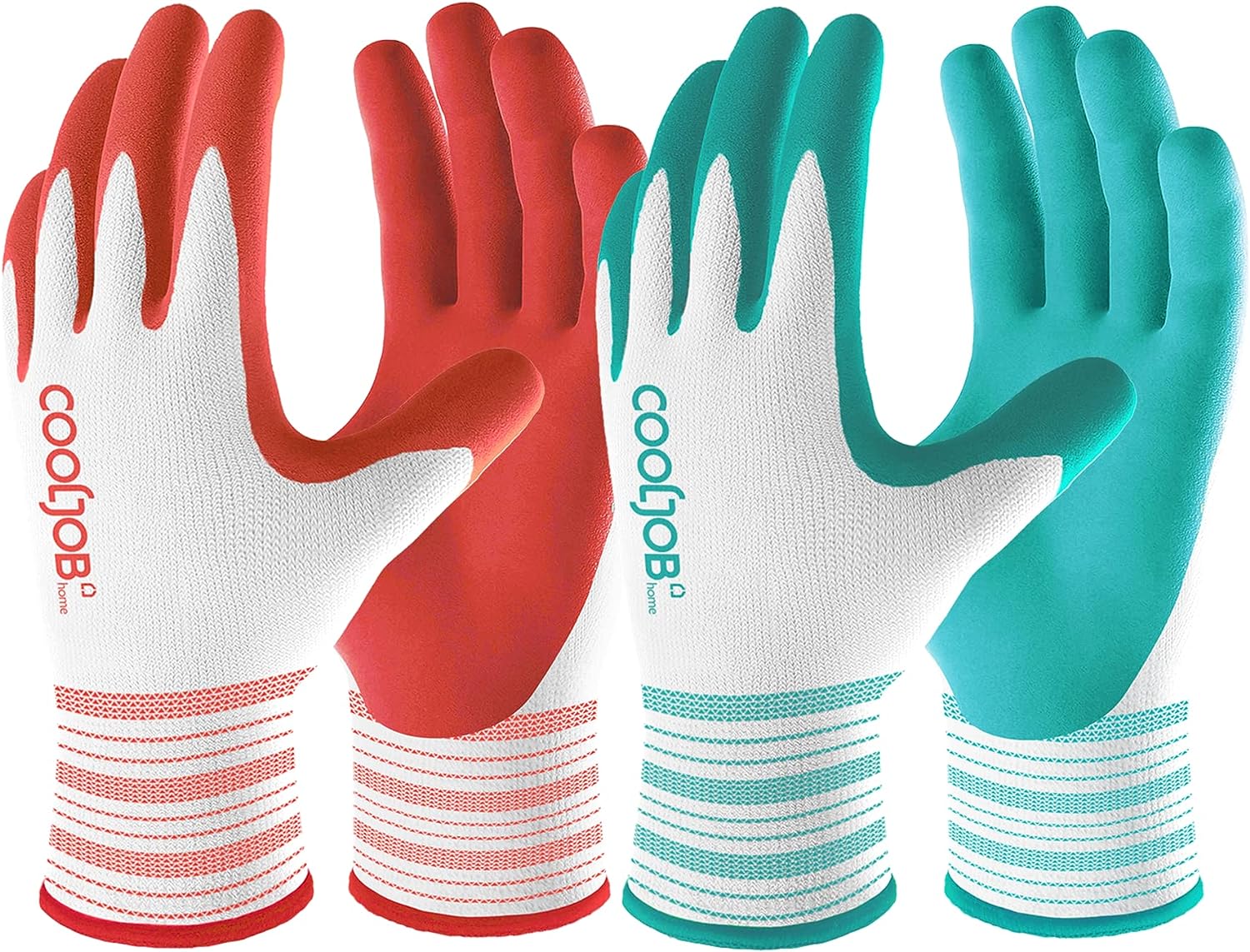 COOLJOB Gardening Gloves Best Gift for Women Ladies, 6 Pairs Breathable Rubber Coated Yard Garden Gloves, Outdoor Protective Work Gloves with Grip, Medium Size Fits Most, Red & Green