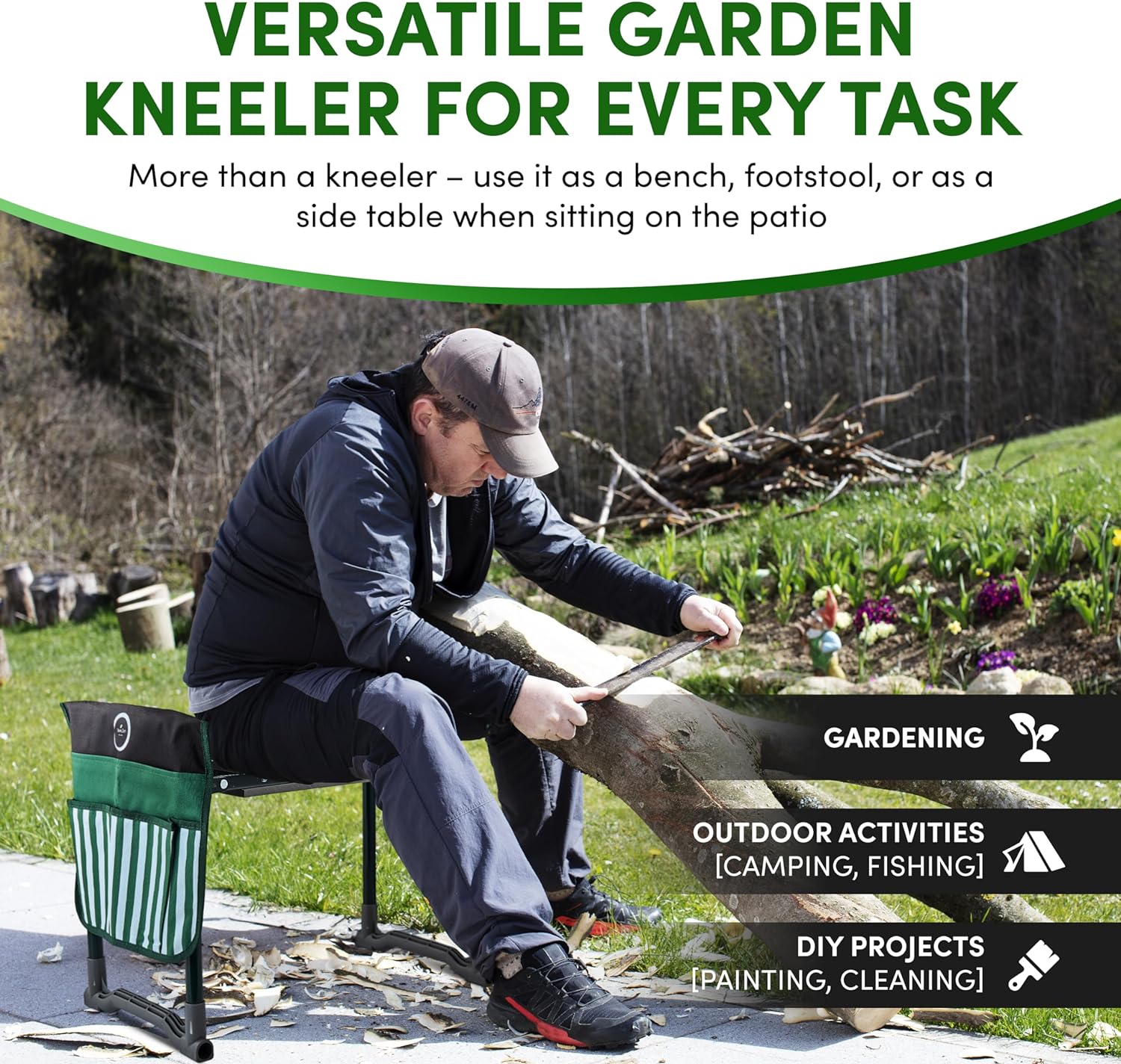 Garden Kneeler Seat Garden Bench Garden Stools Foldable Stool with Shade Umbrella (Patented) Tool Bag Pouch EVA Foam Pad Outdoor Portable Table Potting Mat Kneeler Gardening Gifts for Women Men - Image 7