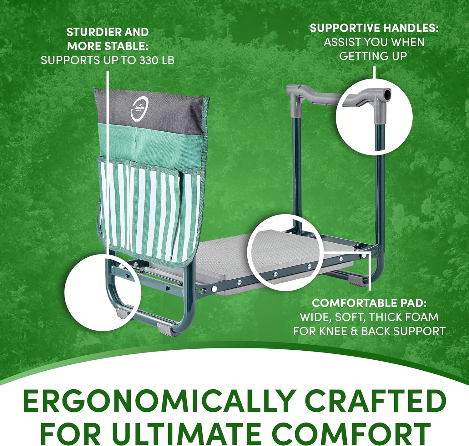 Garden Kneeler Seat Garden Bench Garden Stools Foldable Stool with Shade Umbrella (Patented) Tool Bag Pouch EVA Foam Pad Outdoor Portable Table Potting Mat Kneeler Gardening Gifts for Women Men - Image 3