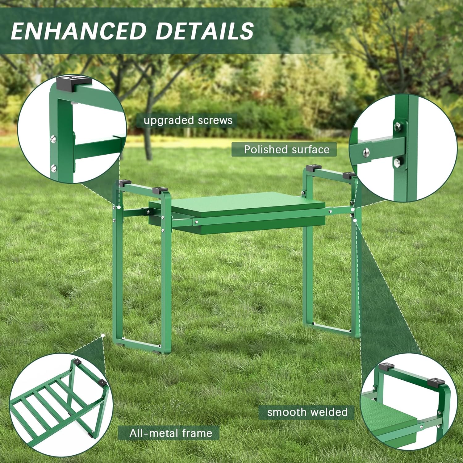 10.2" Wider Garden Kneeler and Seat, Heavy Duty Thick Gardening Bench for Kneeling and Seat - Garden Tools with Bags, Gardening Gifts for Women, Grandparents, Gardeners, Mom & Dad - Green - Image 4