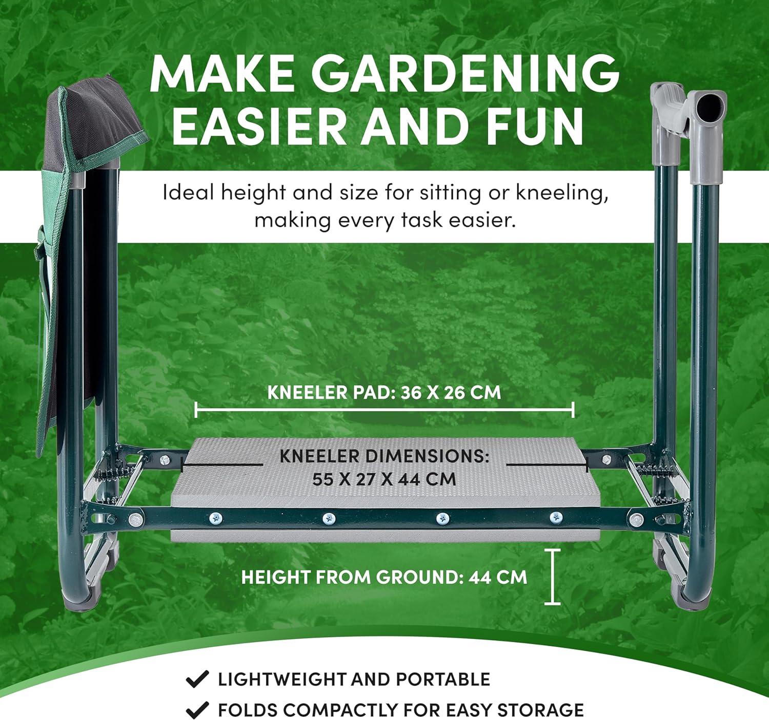 Garden Kneeler Seat Garden Bench Garden Stools Foldable Stool with Shade Umbrella (Patented) Tool Bag Pouch EVA Foam Pad Outdoor Portable Table Potting Mat Kneeler Gardening Gifts for Women Men - Image 5